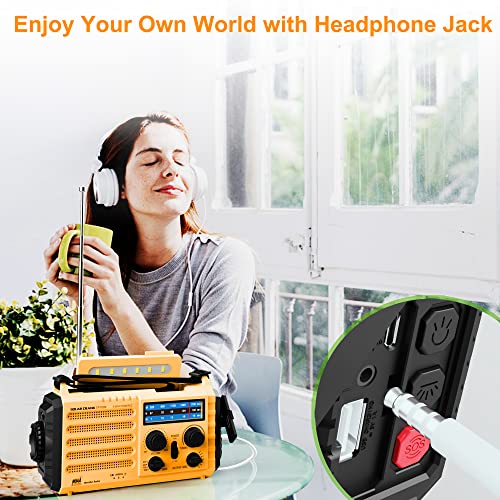 Emergency Radio 5-ways Powered Crank Solar Battery Operated Portable AM FM SW NOAA Weather Alert Radio with USB Charger,Camping Flashlight,Lamp,Headphone Jack,Compass,SOS Alarm,Best Survival Equipment