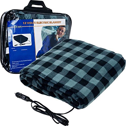 Stalwart - Electric Car Blanket- Heated 12 Volt Fleece Travel Throw for Car and RV-Great for Cold Weather, Tailgating, and Emergency Kits by Stalwart-BLACK/WHITE 59â (L) x 43â (W)