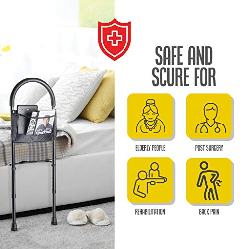 Bed Assist Rail with Adjustable Heights - Bed Assist bar with Storage Pocket - Bed Rails for Seniors with Hand Assistant bar - Easy to get in or Out of Bed Safely with Floor Support - by Medical king