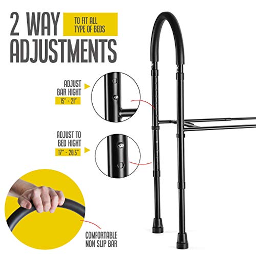 Bed Assist Rail with Adjustable Heights - Bed Assist bar with Storage Pocket - Bed Rails for Seniors with Hand Assistant bar - Easy to get in or Out of Bed Safely with Floor Support - by Medical king