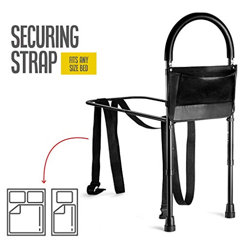 Bed Assist Rail with Adjustable Heights - Bed Assist bar with Storage Pocket - Bed Rails for Seniors with Hand Assistant bar - Easy to get in or Out of Bed Safely with Floor Support - by Medical king