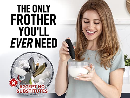 Zulay Original Milk Frother Handheld Foam Maker for Lattes - Whisk Drink Mixer for Coffee, Mini Foamer for Cappuccino, Frappe, Matcha, Hot Chocolate by Milk Boss (Black)