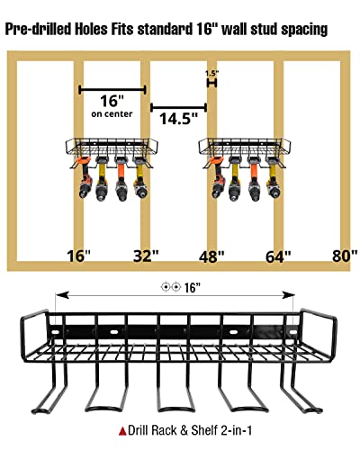 UNITEDPOWER Wall Mounted Power Tool Organizer Holder, Heavy Duty Utility Storage Rack for Battery Powered Hand Tools, Cordless Drill Rack and Tool Shelf w/ Compact Design, Perfect for Father's Day