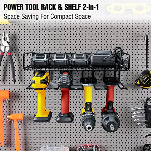 UNITEDPOWER Wall Mounted Power Tool Organizer Holder, Heavy Duty Utility Storage Rack for Battery Powered Hand Tools, Cordless Drill Rack and Tool Shelf w/ Compact Design, Perfect for Father's Day