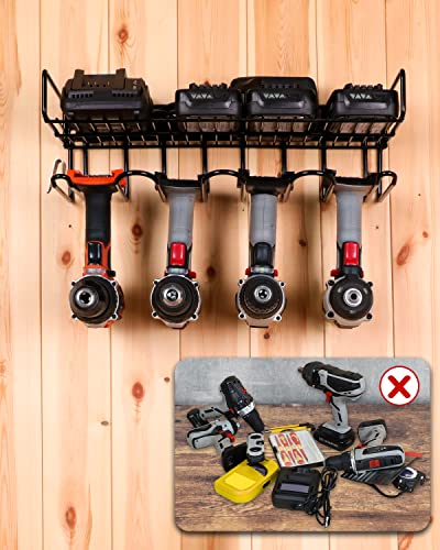 UNITEDPOWER Wall Mounted Power Tool Organizer Holder, Heavy Duty Utility Storage Rack for Battery Powered Hand Tools, Cordless Drill Rack and Tool Shelf w/ Compact Design, Perfect for Father's Day