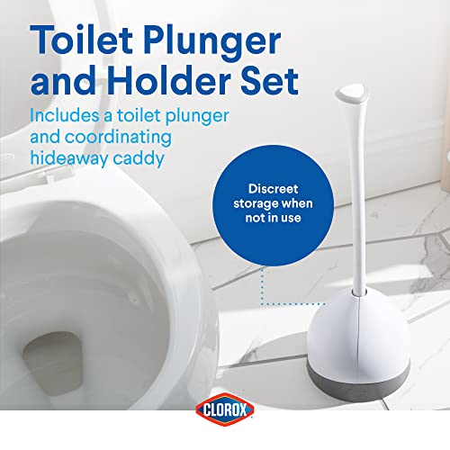 Clorox 620027 Toilet Plunger and Hideaway Caddy Bathroom Combo, Base, White/Grey