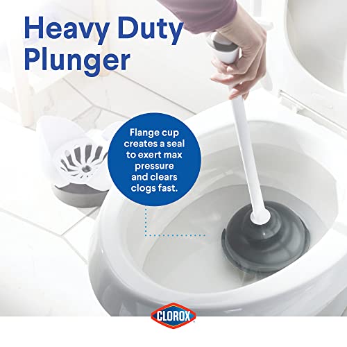 Clorox 620027 Toilet Plunger and Hideaway Caddy Bathroom Combo, Base, White/Grey