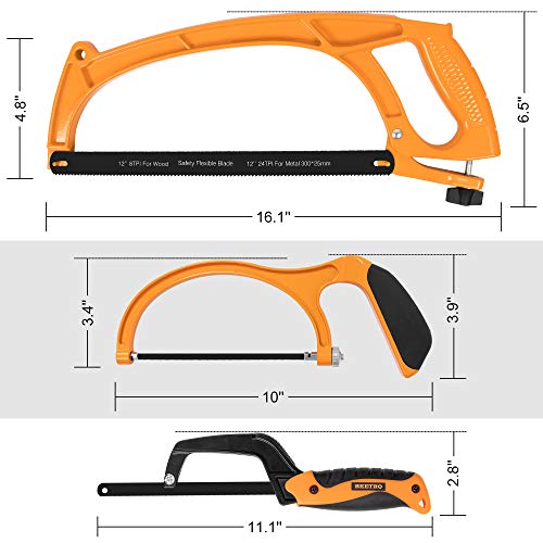 BEETRO Hacksaw Frame Set, 12ââ Hacksaw Frame, 6ââ Hacksaw Frame and 10'' Mini Hacksaw, Including Six Extra Blades, Handsaw for Metal, Wood, PVC Pipes