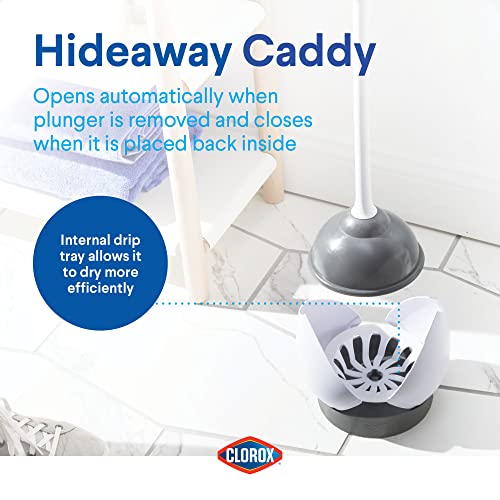 Clorox 620027 Toilet Plunger and Hideaway Caddy Bathroom Combo, Base, White/Grey