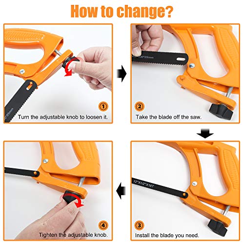 BEETRO Hacksaw Frame Set, 12ââ Hacksaw Frame, 6ââ Hacksaw Frame and 10'' Mini Hacksaw, Including Six Extra Blades, Handsaw for Metal, Wood, PVC Pipes