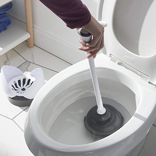 Clorox 620027 Toilet Plunger and Hideaway Caddy Bathroom Combo, Base, White/Grey