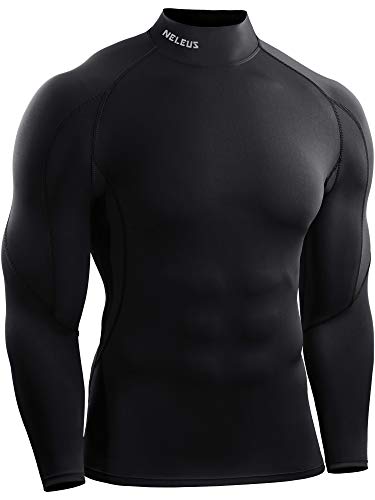 NELEUS Men's Compression Shirts Dry Fit Long Sleeve Mock Neck Shirts,3 Pack,5059,Black/Grey/Navy Blue,US M,EU L