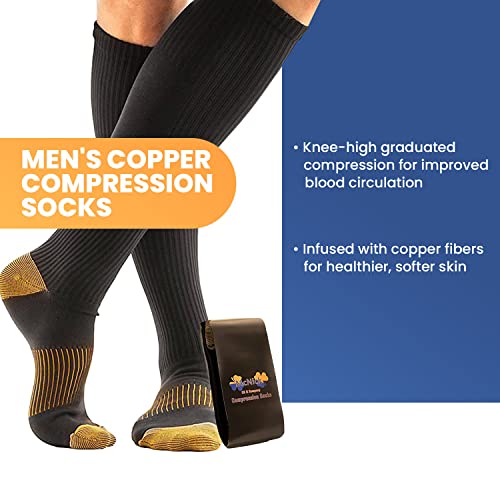 McNick & Company Men's Copper Compression Sock (3 Pairs, Black) â Knee-High Length to Support Blood Circulation â Copper Infused for Health