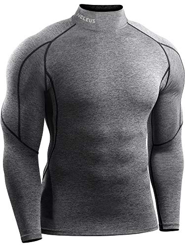 NELEUS Men's Compression Shirts Dry Fit Long Sleeve Mock Neck Shirts,3 Pack,5059,Black/Grey/Navy Blue,US M,EU L