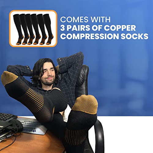 McNick & Company Men's Copper Compression Sock (3 Pairs, Black) â Knee-High Length to Support Blood Circulation â Copper Infused for Health