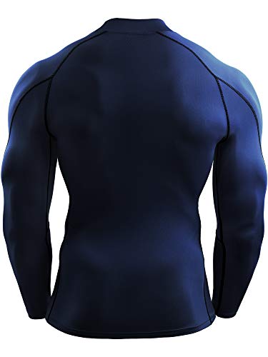 NELEUS Men's Compression Shirts Dry Fit Long Sleeve Mock Neck Shirts,3 Pack,5059,Black/Grey/Navy Blue,US M,EU L