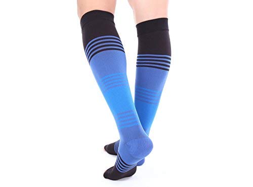 Doc Miller Open Toe Compression Socks Women and Men 20-30mmHg, Toeless Compression Socks Women, Support Shin Splints and Calf Recovery, Varicose Veins, 1 Pair Large Black Blue Blue Knee High