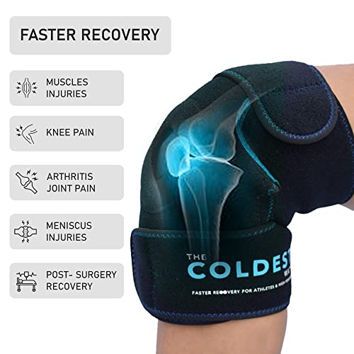 The Coldest Knee Ice Pack Wrap, Hot and Cold Therapy - Reusable Compression Best for Meniscus Tear, Injury Recovery, Bursitis Pain Recovery, Sprains, Swelling and Rheumatoid Arthritis (Knee Ice Pack)
