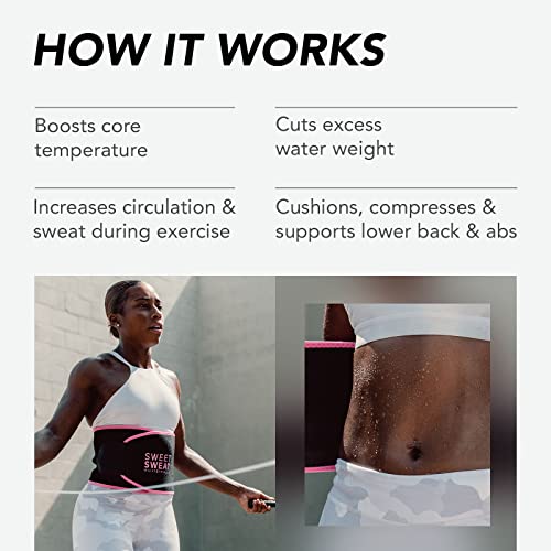 Sweet Sweat Waist Trimmer, by Sports Research - Sweat Band Increases Stomach Temp to Cut Water Weight Black/Pink