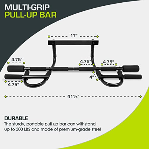 ProsourceFit Multi-Grip Chin-Up/Pull-Up Bar, Heavy Duty Doorway Trainer for Home Gym (ps-1109-cu), Black