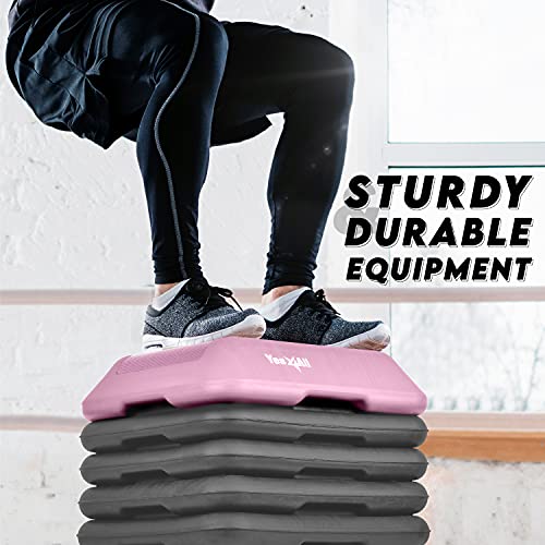 Yes4All 16" x 16" Adjustable High Step Aerobic Platform with 4 Risers (Pink-Grey)