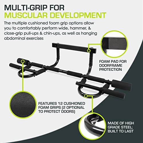 ProsourceFit Multi-Grip Chin-Up/Pull-Up Bar, Heavy Duty Doorway Trainer for Home Gym (ps-1109-cu), Black