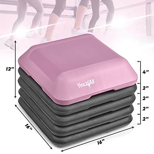 Yes4All 16" x 16" Adjustable High Step Aerobic Platform with 4 Risers (Pink-Grey)