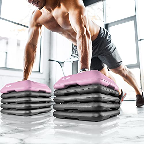 Yes4All 16" x 16" Adjustable High Step Aerobic Platform with 4 Risers (Pink-Grey)