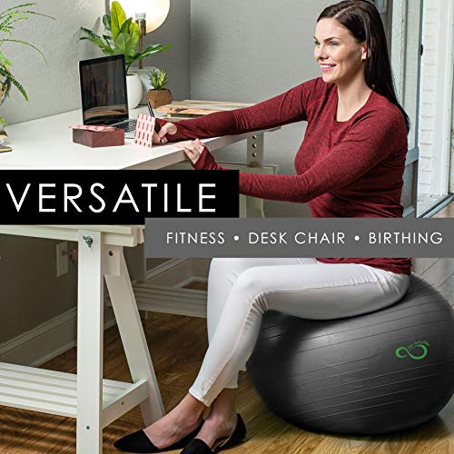 Exercise Ball (55cm-95cm) Extra Thick Professional Grade Balance & Stability Ball- Anti Burst Tested Supports 2200lbs- Includes Hand Pump & Workout Guide Access (Grey, 95 cm)