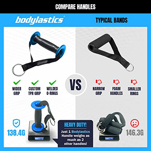 Bodylastics Resistance Band Set, 5-Piece Resistance Bands for Working Out, Exercise Bands with Handles and Gym Ankle Straps, Stackable Workout Bands, Up to 96 lbs, Patented Clips & Snap Reduction Tech