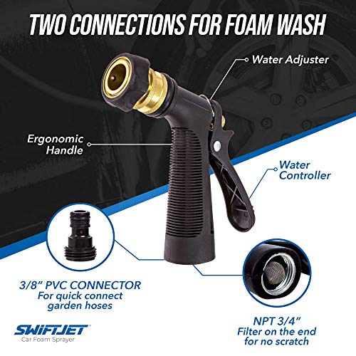 SwiftJet Car Wash Foam Gun Sprayer + Microfiber Wash Mitt - Car Wash Kit - Foam Cannon Garden Hose - Spray Foam Gun Cleaner - Car Foam Sprayer - Car Washing Kit - Snow Foam Blaster