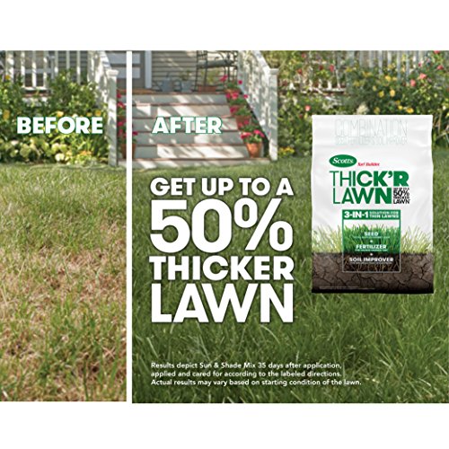Scotts Turf Builder Thick'R Lawn Grass Seed, Fertilizer and Soil Improver for Sun & Shade, 12 lbs.
