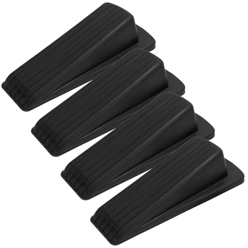 S&T INC. Heavy Duty Rubber Door Stopper for Residential and Commercial Use, Black, 4.8 in. x 2.2 in. x 1.3 in, 4 Pack