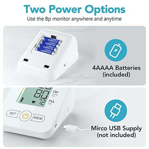 Blood Pressure Monitor, Blood Pressure Machine Extra Large Cuff Upper Arm, BP Cuff Automatic Upper Arm, with 22-42 cm Wide-Range Large Cuff 60 Groups Reading Memory for Home Useï¼Whiteï¼