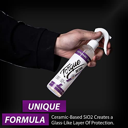Torque Detail Ceramic Spray - Easy to Apply, Ceramic Coating Spray - Proprietary Silica Formula (Nano SiO2) Seals & Shields Carâs Clear Coat - Hydrophobic Protection & High-Gloss Shine (8 oz)