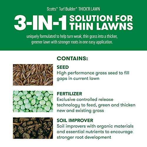 Scotts Turf Builder Thick'R Lawn Grass Seed, Fertilizer and Soil Improver for Sun & Shade, 12 lbs.