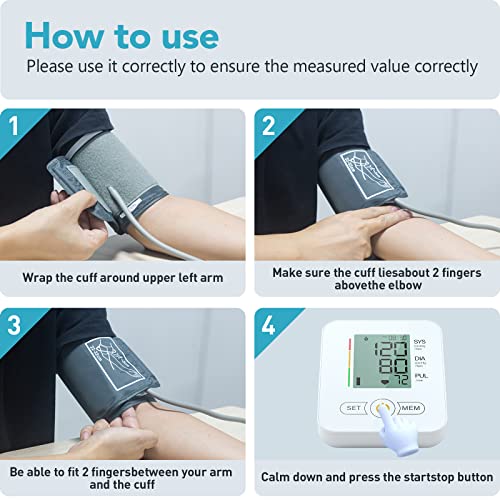 Blood Pressure Monitor, Blood Pressure Machine Extra Large Cuff Upper Arm, BP Cuff Automatic Upper Arm, with 22-42 cm Wide-Range Large Cuff 60 Groups Reading Memory for Home Useï¼Whiteï¼