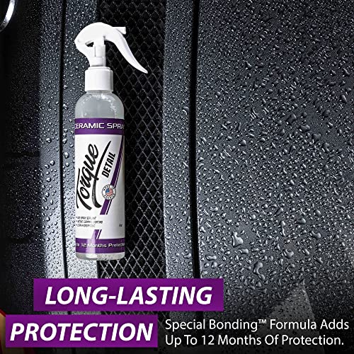 Torque Detail Ceramic Spray - Easy to Apply, Ceramic Coating Spray - Proprietary Silica Formula (Nano SiO2) Seals & Shields Carâs Clear Coat - Hydrophobic Protection & High-Gloss Shine (8 oz)