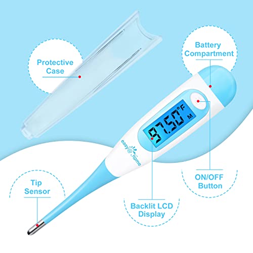 Easy@Home Digital Basal Thermometer with Blue Backlight LCD Display, 1/100th Degree High Precision and Memory Recall, NOT Bluetooth Enabled, Upgraded EBT-100B(Blue)
