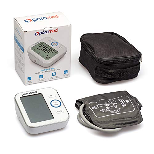 Paramed Blood Pressure Monitor - Bp Machine - Automatic Upper Arm Blood Pressure Cuff 8.7 - 15.7 inches - Large LCD Display, 120 Sets Memory - Device Bag & Batteries Included