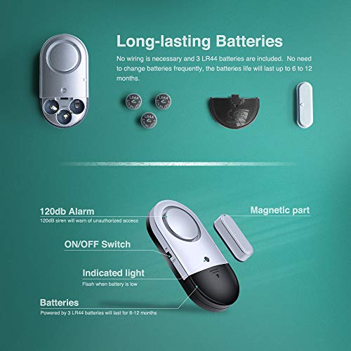 120 DB Loud Door and Window Open Alarm Sensor 3 Pack for Kids, Dementia Patients Safety, Wireless Security Alarms Keep Your Home, Pool, Cabinet, Business Safe