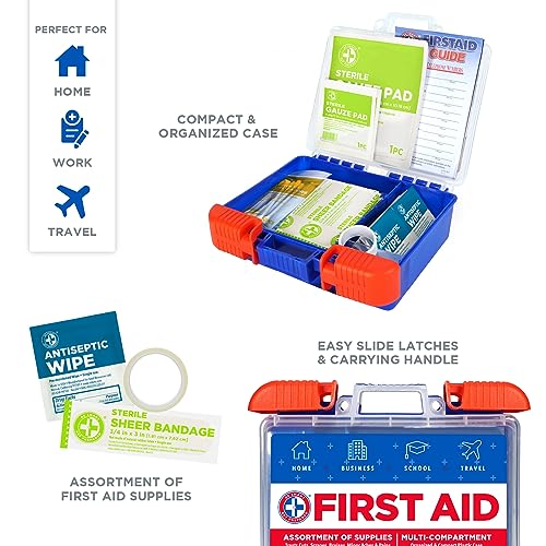 Be Smart Get Prepared 110 Piece First Aid Kit: Clean, Treat, Protect Minor Cuts, Scrapes. Home, Office, Car, School, Business, Travel, Emergency, Survival, Hunting, Outdoor, Camping & Sports