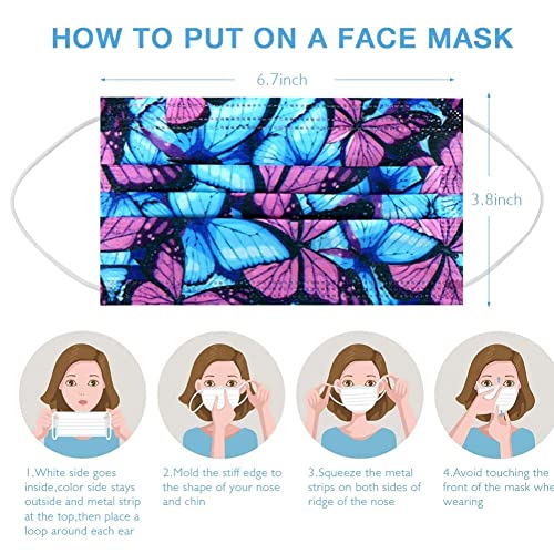100 Pcs Disposable Face Masks - 3-layer Breathable Safety Masks, Comfortable Protective Mouth Cover with Nose Clip (Black Butterfly)