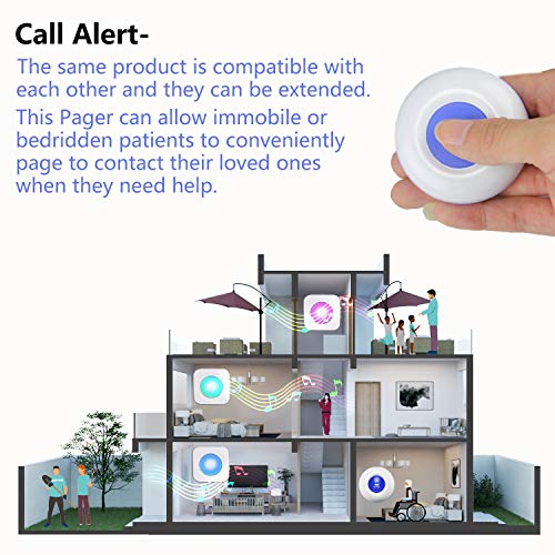 LIOTOIN Wireless Caregiver Pager Call Button Nurse Alert System Call Bell for Home/Elderly/Patients/Disabled 4 Transmitters 4 Plugin Receivers (with Color Light Flashing Reminder)