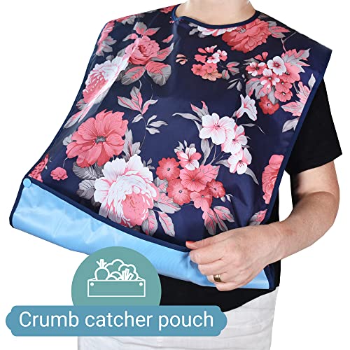 3 Pack Adult Bibs for Eating with Crumb Catcher by Celley - Washable and Reusable Clothing Protectors for Elderly Women