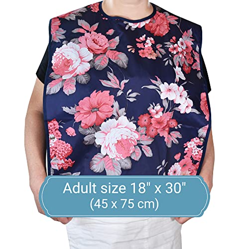 3 Pack Adult Bibs for Eating with Crumb Catcher by Celley - Washable and Reusable Clothing Protectors for Elderly Women