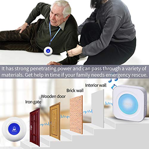 LIOTOIN Wireless Caregiver Pager Call Button Nurse Alert System Call Bell for Home/Elderly/Patients/Disabled 4 Transmitters 4 Plugin Receivers (with Color Light Flashing Reminder)