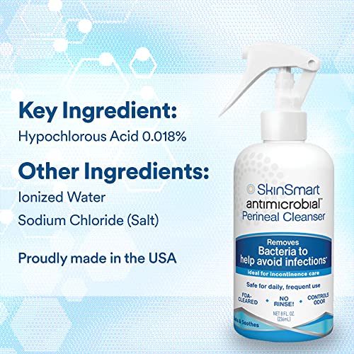 SkinSmart Antimicrobial Perineal Cleanser, Ideal for Incontinence Care and Postpartum, Removes Bacteria, 8 oz Spray