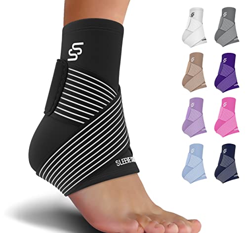 Sleeve Stars Ankle Brace for Plantar Fasciitis Relief, Ankle Support for Women & Men, Ankle Wrap w/ Support Strap for Sprain, Heel Brace for Heel Pain, Foot & Heel Protectors Compression (Single/Black)