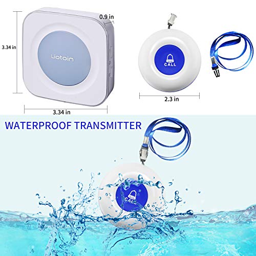LIOTOIN Wireless Caregiver Pager Call Button Nurse Alert System Call Bell for Home/Elderly/Patients/Disabled 4 Transmitters 4 Plugin Receivers (with Color Light Flashing Reminder)